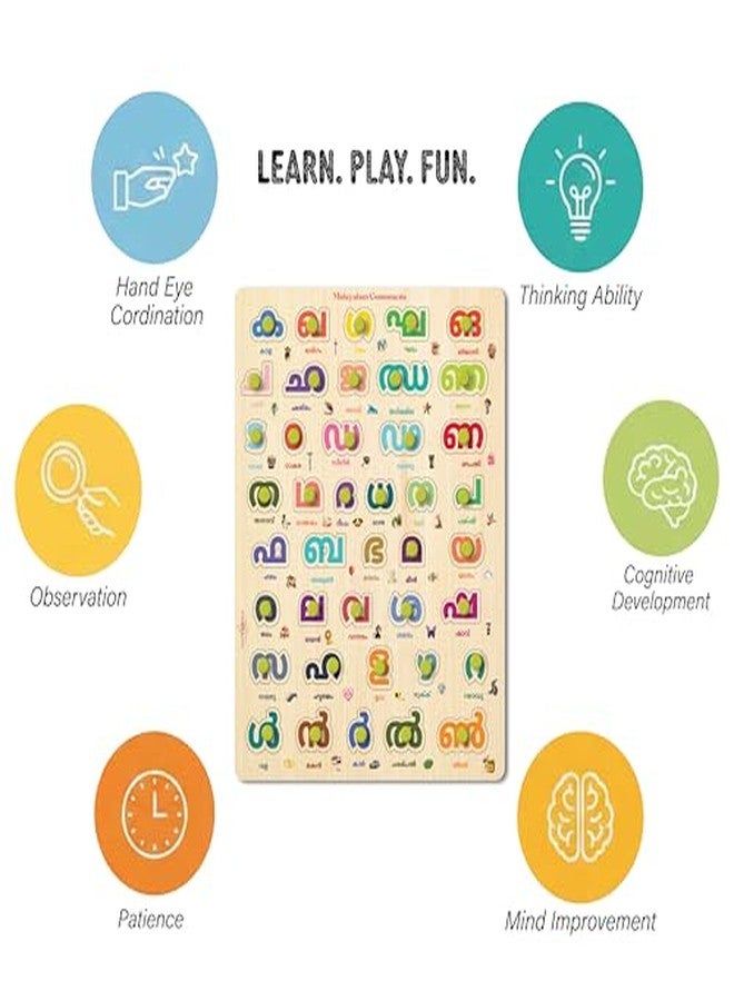 Khilonewale Set of 2 Wooden Knob Puzzles in Malayalam | Alphabet & Numbers Learning Puzzle for Kids 3+ Years | Educational Wooden Board Toys | 9x12 inch Montessori Puzzles (Malayalam Consonant + Number) - Image 4